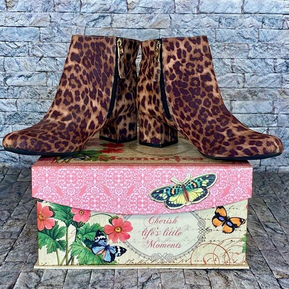 Sam and Libby Animal Print Booties Women's Size 9.5 Chunky Heel - Picture 2 of 7